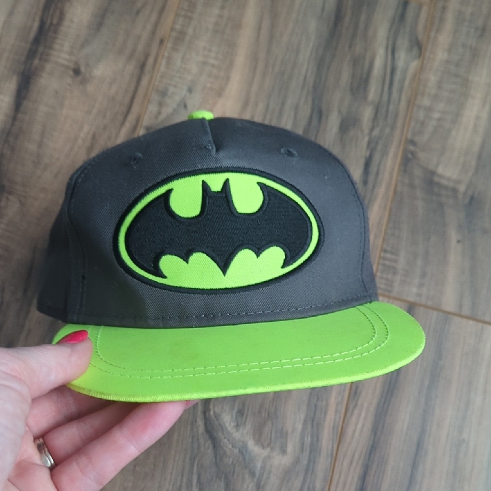 Batman Kids Cap - Black and Neon Green. One Size. Snapback Adjustable Hat.